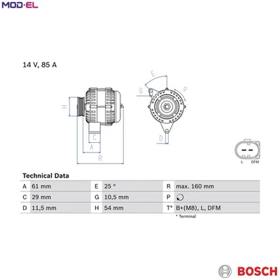 ALTERNATOR 0 986 044 490 FOR SMART OM660.940/660DE8LA 0.8L 3cyl CITY-COUPE - Image 1 of 4