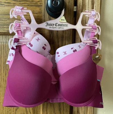 NUEVO 3 Pack Juicy Couture Sexy Push Up Brad Talla 36B Estampado Cereza Rosa Jugoso Foto 1 de 2