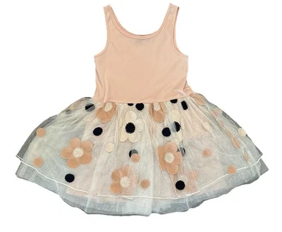 Nordstrom 分层蓬蓬仙女连衣裙无袖贴花花朵圆点女孩 7 码 — 第 1/4 张图片