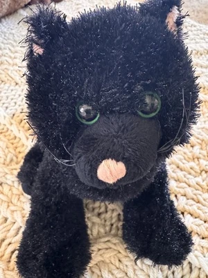 Plush Ganz Webkinz - Black Cat Sparkle Stuffed Animal - no code. Green eyes  - Image 1 of 4