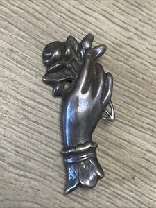 Sterling Silver Morning Brooch Hand W/ Flowers 2” - Picture 1 of 8