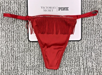 Victoria's Secret Very Sexy NWT Medium Red Satin V String Panty Bling Fringe - Image 1 of 4