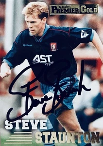Steve Staunton HAND SIGNED vintage MERLIN Trade Card Aston Villa *In Person* COA - Picture 1 of 2