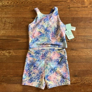 DSG Girls' L Strappy Back Shelf Bra Tank Top & Mid-Rise Shorts Bundle Blue NWT - Picture 1 of 4