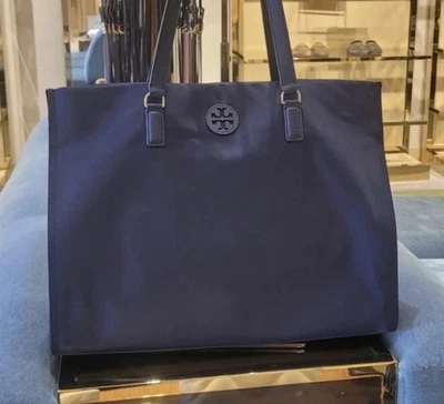 Nuevo Bolso de Mano Tory Burch 136144 Grande Ella Nylon En Azul Marino Tory Auténtico Foto 1 de 4