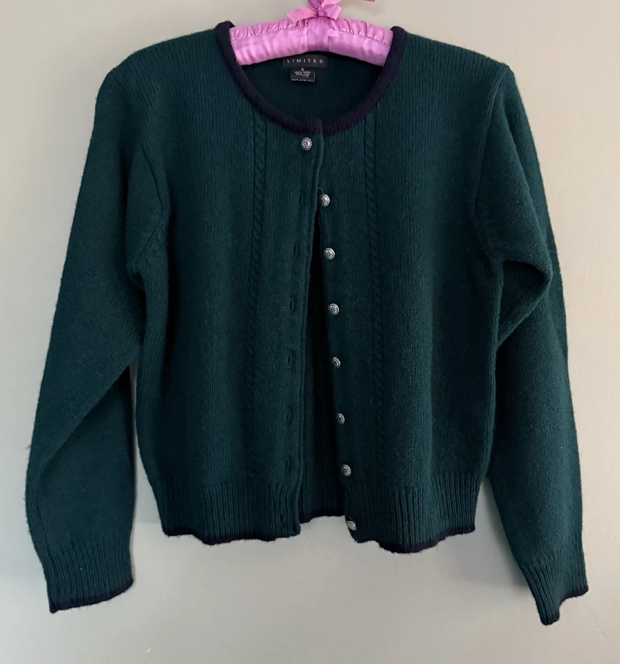 Винтажный ограниченный 100% шерсти кардиган зеленый и синий размер маленький - Изображение 1 из 4