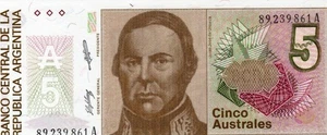 Banknote Argentina P324b 5 Australes 1987 - Picture 1 of 2