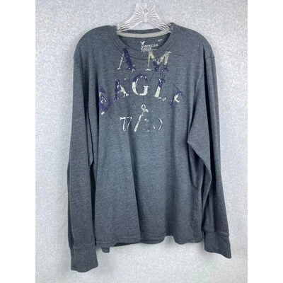 American Eagle Shirt Men's 2XL Gray Long Sleeve Spellout Grunge 90's Pullover - Image 1 of 4