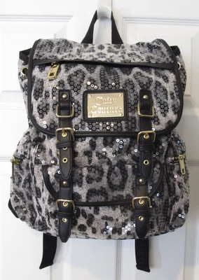 Juicy Couture Black Silver Sequin Backpack Purse Bag Animal Print - Image 1 of 4