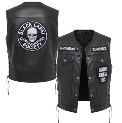 Black Label Society Leather Vest | Doom Crew Inc Biker MC Club Riding Waistcoat - Image 1 of 4