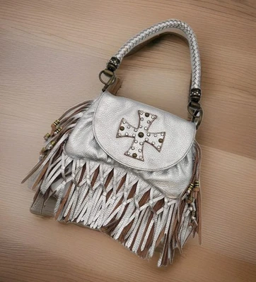 Charm & Luck Vintage Studded Leather Bag Gold Studs Silver Purse Rare Cowgirl  - Image 1 of 4