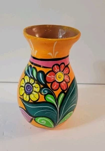 Hand Painted Talavera Vase Flowers Bird  Colorful Mexico 7" Folk Art Style  - Picture 1 of 9