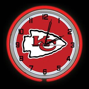Kansas City Chiefs 19" Red Neon Clock Man Cave Game Room Garage