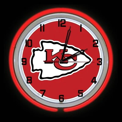Kansas City Chiefs 19" Reloj Neón Rojo Hombre Cueva Sala de Juegos Garaje Foto 1 de 2