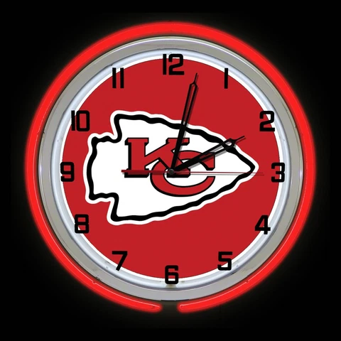 Kansas City Chiefs 19" Red Neon Clock Man Cave Game Room Garage Cover