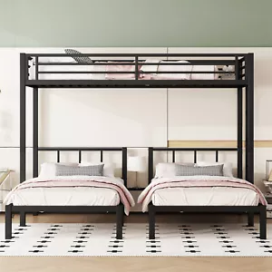 Twin Over Twin Over Twin Size Bunk Bed Metal Triple Bunk Bed Frame - Picture 1 of 13