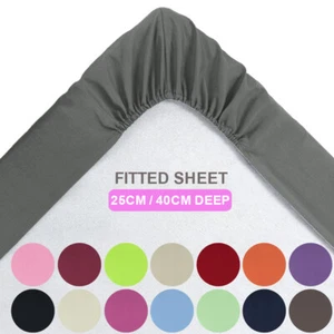 EXTRA DEEP Fitted Sheet 25CM/40CM Bed Sheet Single Double Super King Pillowcases - Picture 1 of 136