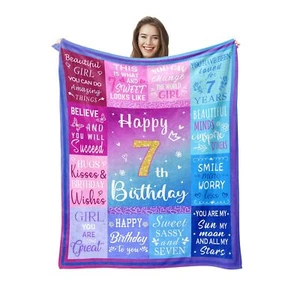 60"x50" 7 Year Old Girl Birthday Blanket Gift for Seven Year Old Girls - Picture 1 of 7