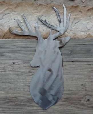 Металлический настенный знак силуэт оленя бак плазменная резка 16 дюймов T x 9 дюймов W серебристый прозрачный - Изображение 1 из 4