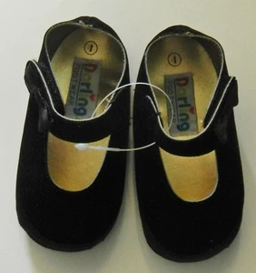 Darling Baby Shoes Black Velvet Hook & Loop Closure Satin Bow Infant Size 4 - Picture 1 of 4