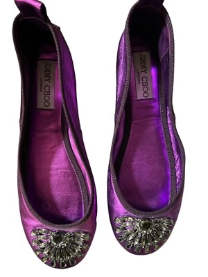 Jimmy Choo Grace Flats Ballerina Metallic Leather Jewels Poppy Size 36  - Image 1 of 4