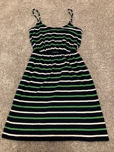 Womens J.CREW Navy Blue Green Striped Summer Sun Dress Size XXS Extra Small - Picture 1 of 3