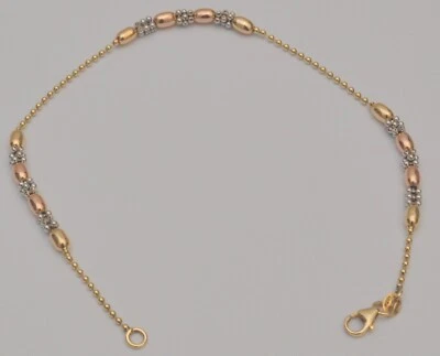 14K Yellow White Rose Gold Fancy Toilet Link Chain Anklet Bracelet 8.75 Inch B9 - Image 1 of 4
