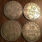 1904 1907 1908 1909 SET OF 4 NEWFOUNDLAND SILVER 50 CENTS COINS