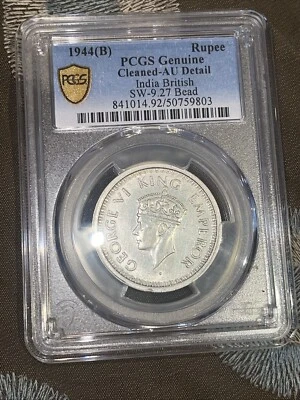 1944 (B) Gran Cuenta SW-9.27 India Rupia de Plata Británica PCGS Oro AU Detalles 🌟🌟 Foto 1 de 4