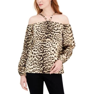 INC International Concepts Women's Cheetah Print Long-Sleeve Halter Top XS NWT - Picture 1 of 8