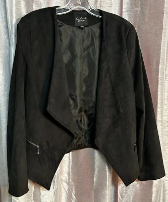 Chaqueta corta E6091 Gloria Vanderbilt retro estilo años 80 negra imitación gamuza talla 10 Foto 1 de 4