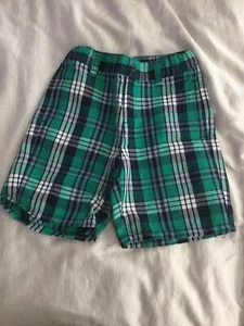 Janie and Jack Plaid Shorts White Blue Green 7 Linen - Picture 1 of 5