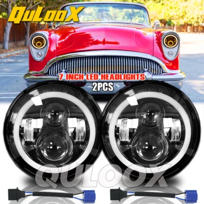 For Buick Skylark 1975-1979 Pair 7" inch Round LED Headlights DRL High Low Beam Foto 1 de 4