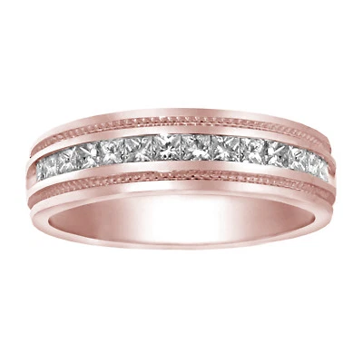 0.60 CT Princess Cut Diamond Men's Ring in 14k Rose Gold Channel Setting NEW - Image 1 of 3