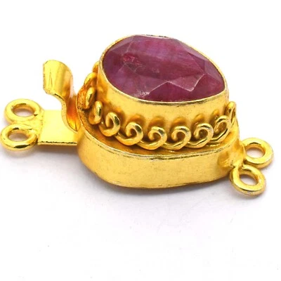 5 Pc Ruby Box Clasp 2 Strand 18k Gold Plated Jewelry Making - Image 1 of 2