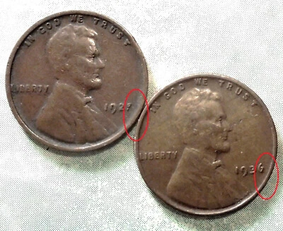 1925 &1936 ERROR Wheat Cents XF EXTRA FINE Brown  Matching Clipped Dates!  RARE! - Image 1 of 3