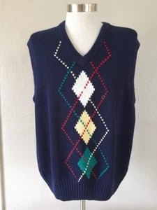 Nuevo Vintage Años 80 90 Eddie Bauer Algodón Suéter Chaleco Grande Streetwear Argyle - Imagen 1 de 4