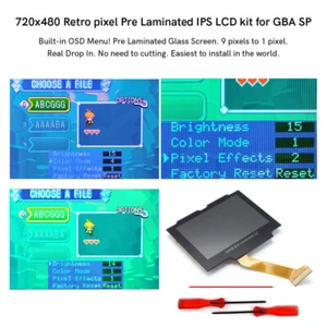 High Backlight 720x480 Pre-Laminated Retro Pixel IPS LCD Screen+Shell For GBA SP - Picture 1 of 70