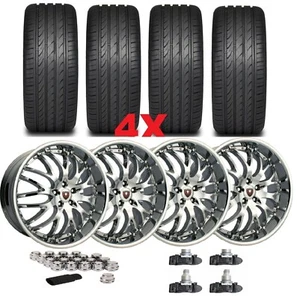 20 CHROME WHEEL TIRE SET NEW 255 50 20 FIT FORD EXPLORER DEEP LIP - Picture 1 of 9
