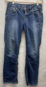 Silver Suki Mid Slim Super Stretch Women's Blue Jeans W30/L33 Embroidered - Picture 1 of 5
