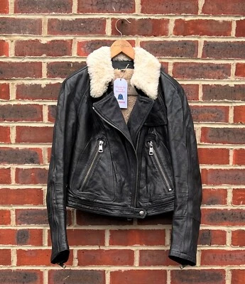 Burberry Brit Ladies Leather shearling biker jacket UK10 US8 EU38 Black Bomber - Изображение 1 из 4