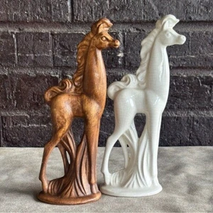 VINTAGE BRAXTON USACRACKLE POTTERY HORSEySTATUES - Picture 1 of 8