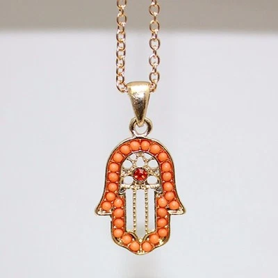 Hamsa Fatima Hand Anhäger Gold mit bunter Umrandung blau/orange - Bild 1 von 3