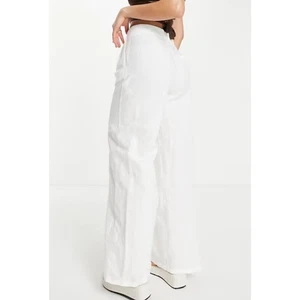 Olsen Gr. 8 Leinenhose weiß weites Bein hoher Bund Zimmermann Taschen Resort Strand - Bild 1 von 9