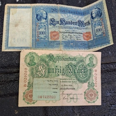 LOT Reichsbanknote 50 mark- 1906 And 100 - 1910 Germany average circulated - Image 1 of 2
