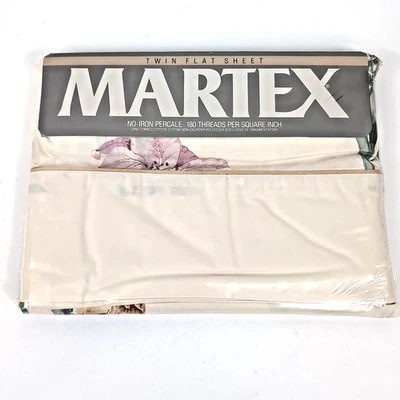 NEW Vintage Martex Flat TWIN Sheet Irises Botanical Garden Percale USA Old Stock - Image 1 of 4
