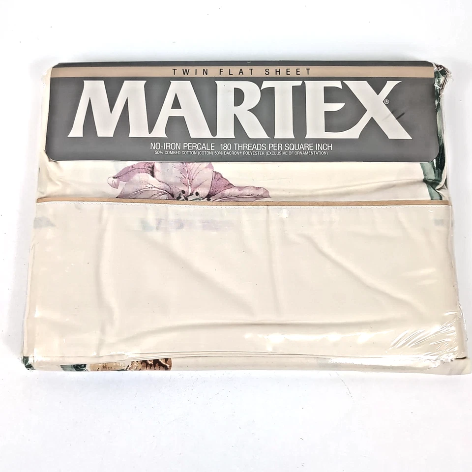 NEW Vintage Martex Flat TWIN Sheet Irises Botanical Garden Percale USA Old Stock - Image 1 of 4