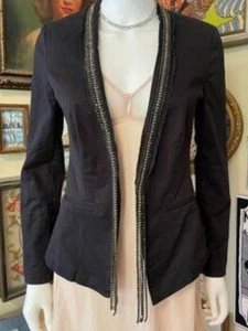 Rock & Republic Black Embellished Blazer Rhinestone Trim Size 8 - Picture 1 of 11