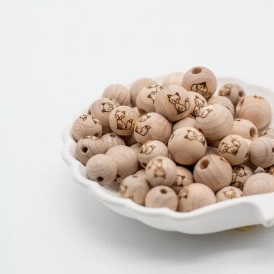 Perla in legno incisione fatta a mano "Volpe" 12mm/15mm - Immagine 1 di 2