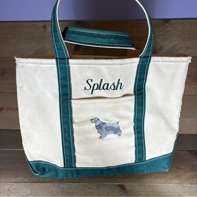 Bolso tote ll bean boat and tote verde beige lona perro Foto 1 de 4